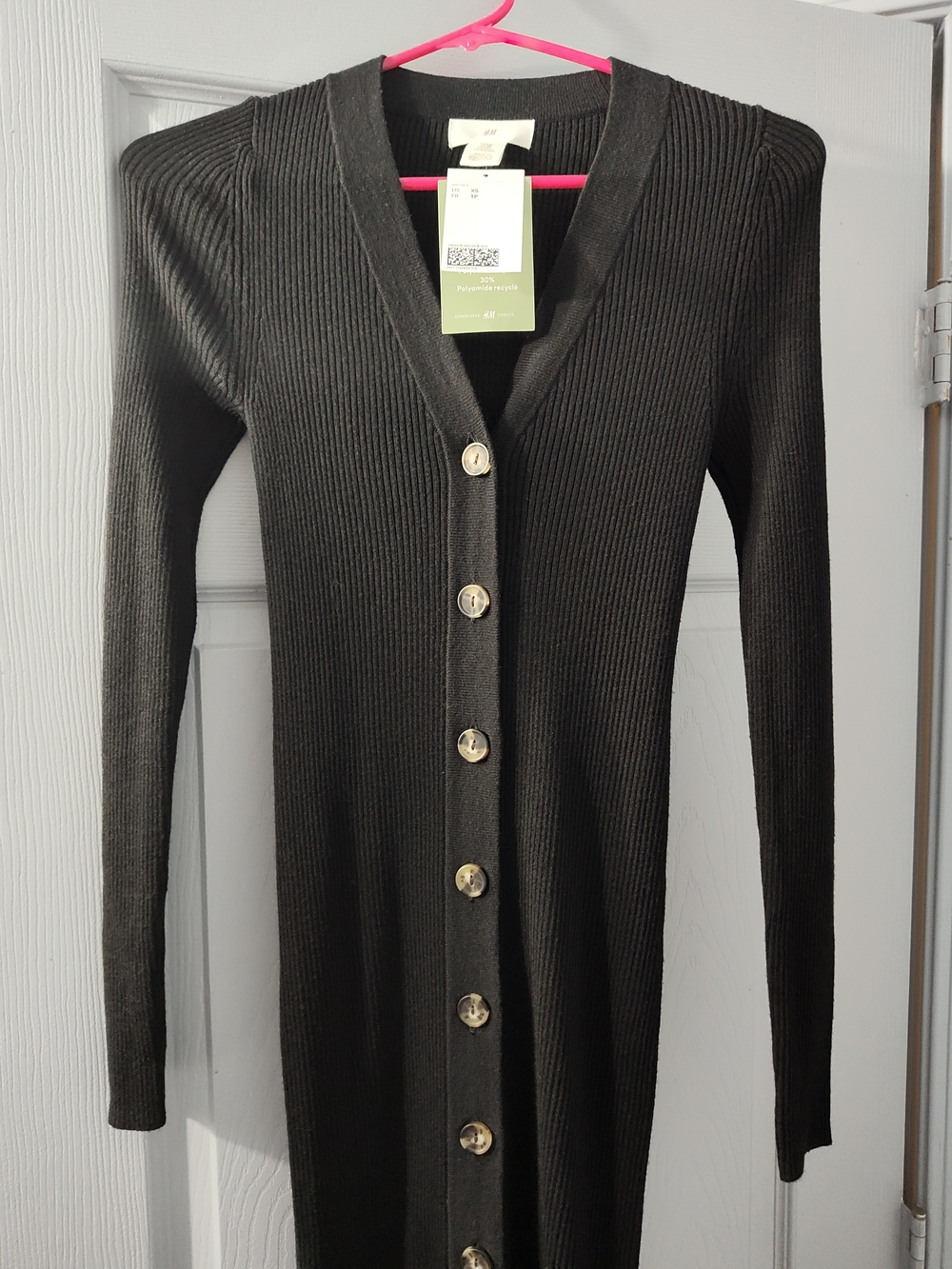 NWT H&M HM Ribbed Knit Button-Front Black Maxi Dress Women's XS - Picture 7 of 14